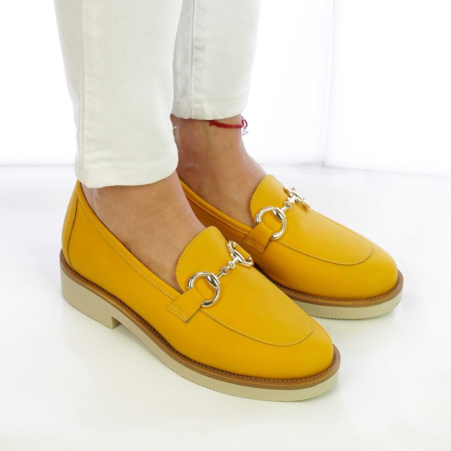 Spring Summer Patty Shoes | Women'S Handcrafted Nappa Moccasins With Yellow Horsebit