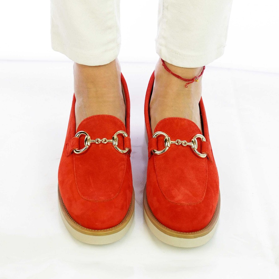 Spring Summer Patty Shoes | Women'S Handcrafted Suede Moccasins With Red Horsebit