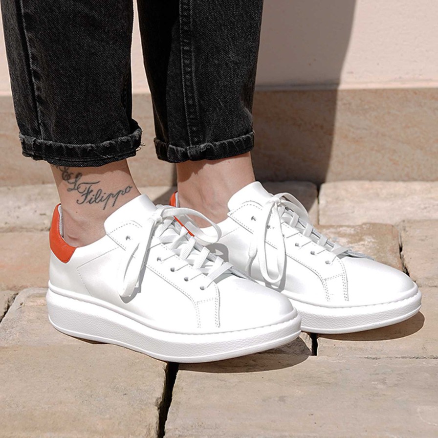 Spring Summer Patty Shoes | Women'S Sneakers In White Genuine Leather With Red Heel Tab