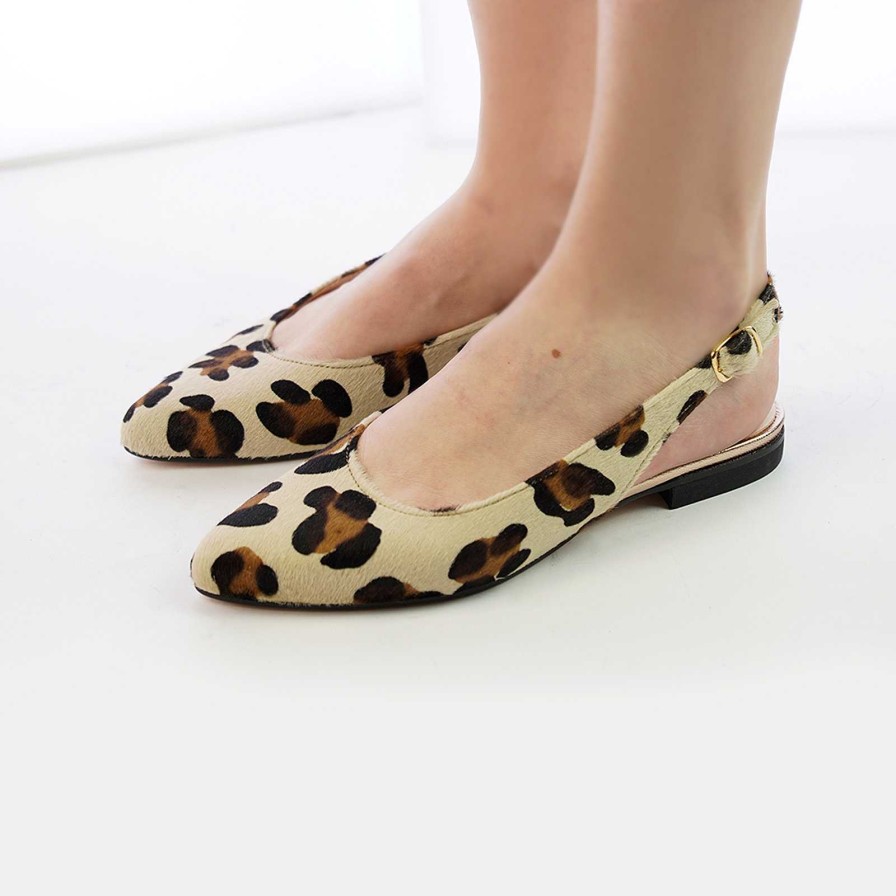 Spring Summer Patty Shoes | Pointed Ballerinas In Genuine Leopard Leather With Strap