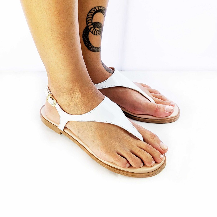 Spring Summer Patty Shoes | Mirror White Flip Flops With Ankle Strap