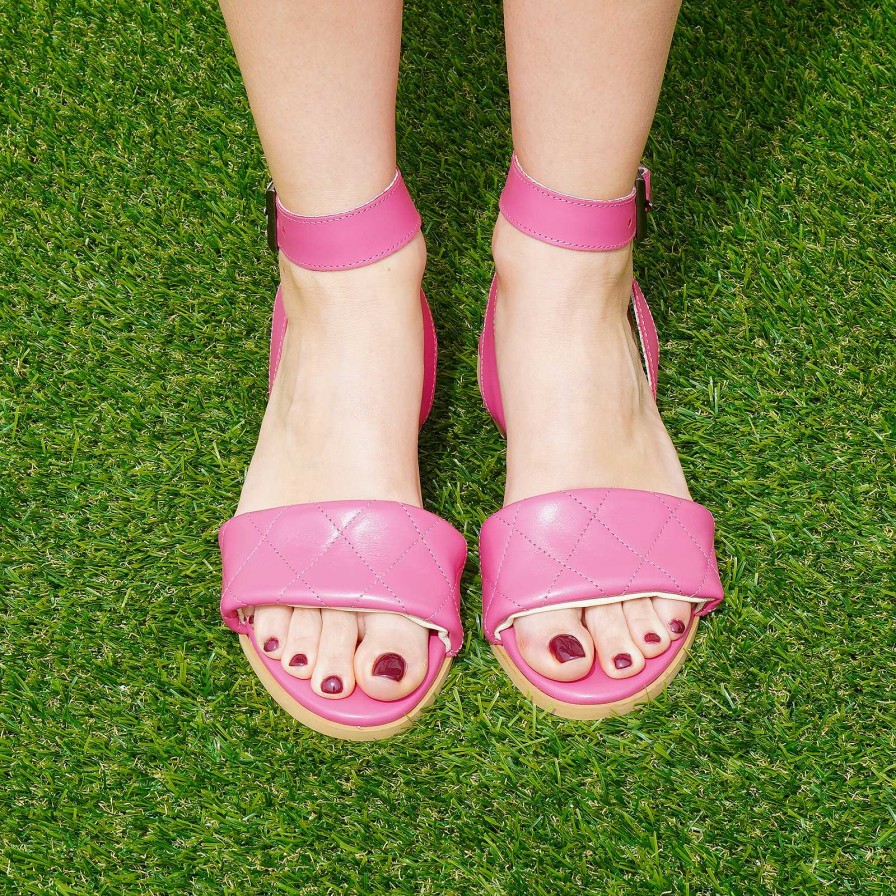 Spring Summer Patty Shoes | Flat Sandals In Genuine Leather With Fuchsia Colored Strap, 1 Cm Heel