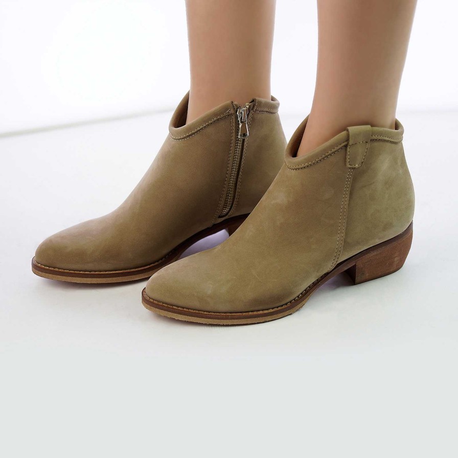 Spring Summer Patty Shoes | Nubuck Ankle Boots With Side Zip In Taupe Color