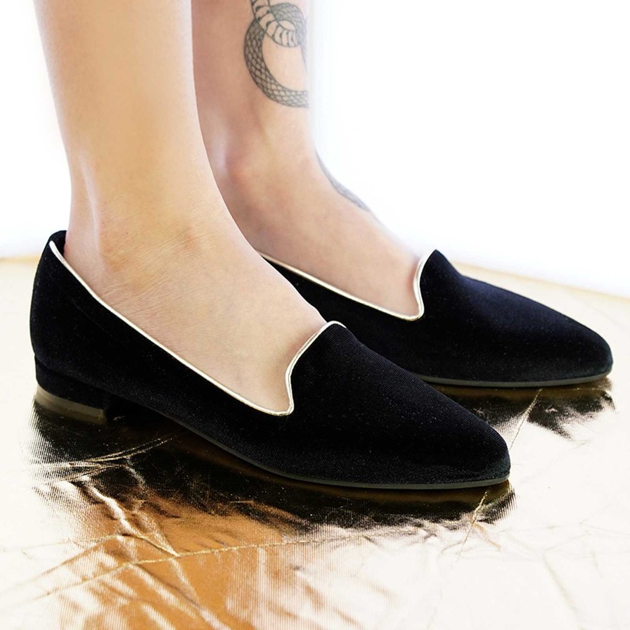 Spring Summer Patty Shoes | Handcrafted Women'S Ballet Flats In Genuine Leather And Black Velvet