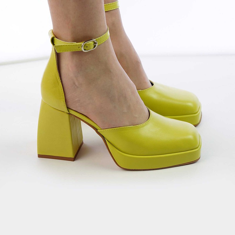 Spring Summer Patty Shoes | Mimosa Colored Nappa Leather Sandals With Ankle Strap