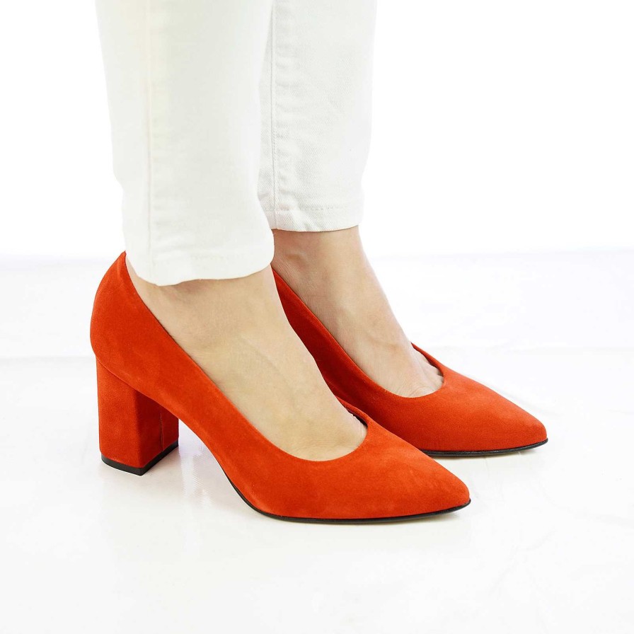 Spring Summer Patty Shoes | Handcrafted Pumps In Red Suede