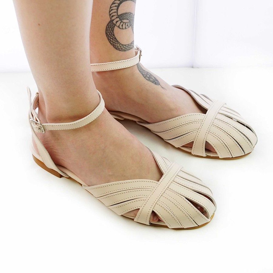 Spring Summer Patty Shoes | Striped Sandals In Beige Nappa Leather