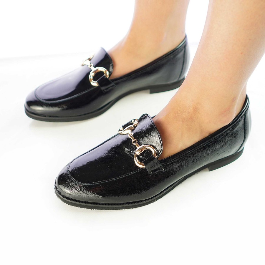 Autumn Winter Patty Shoes | Women'S Moccasins In Naplack Leather With Black Horsebits