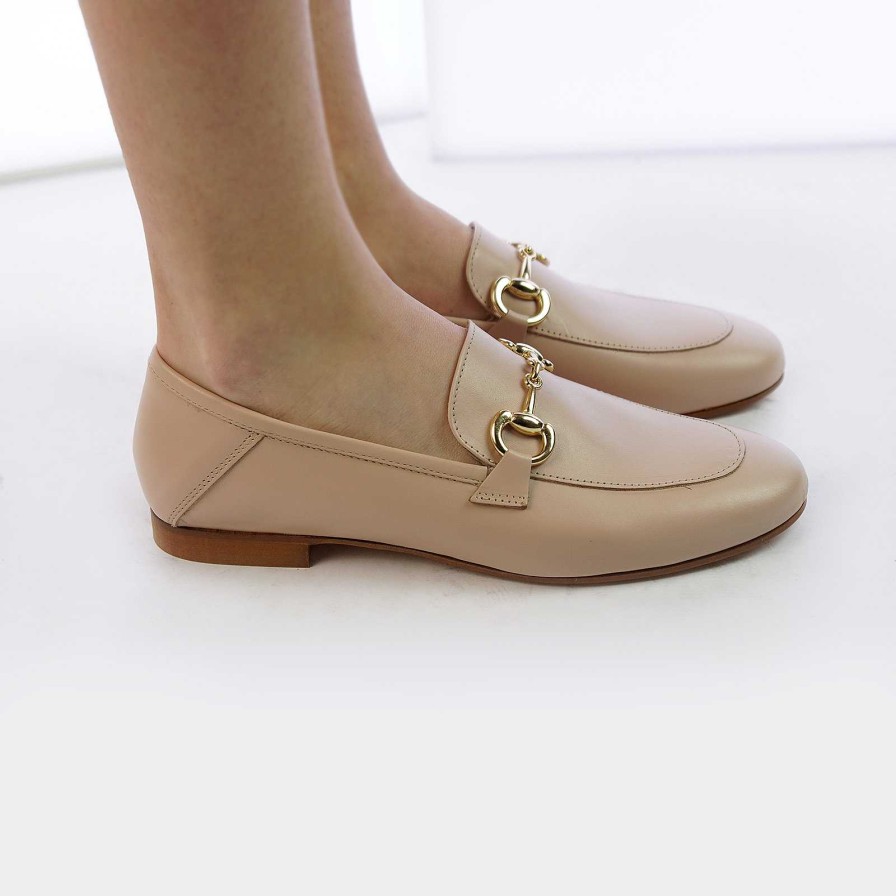 Spring Summer Patty Shoes | Nude Leather Moccasins With Horsebit