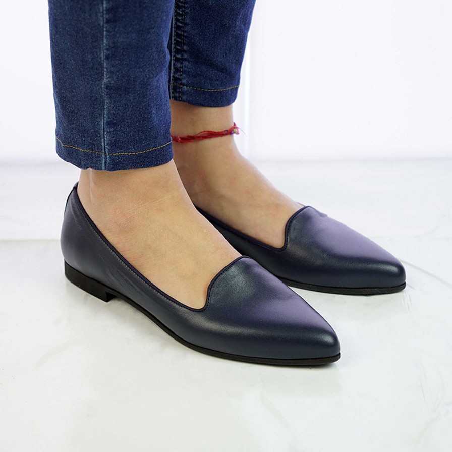 Spring Summer Patty Shoes | Blue Genuine Leather Ballet Flats