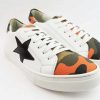 Spring Summer Patty Shoes | White Sneakers With Black Camouflage Orange Star