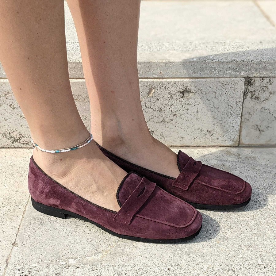 Spring Summer Patty Shoes | Women'S Moccasins In Burgundy Suede