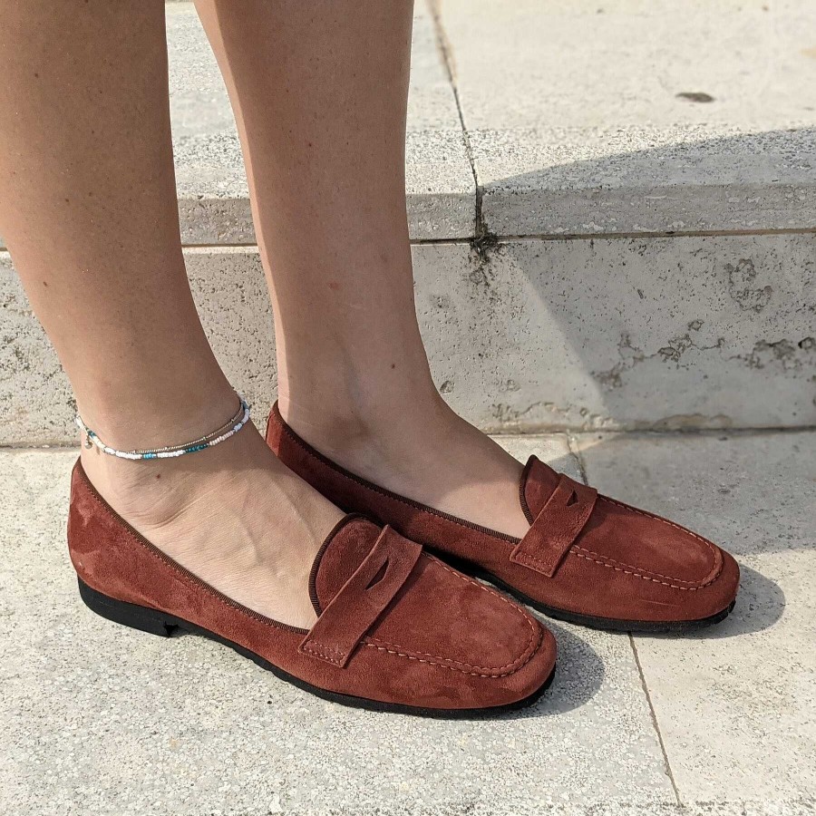 Spring Summer Patty Shoes | Women'S Moccasins In Rust-Colored Suede