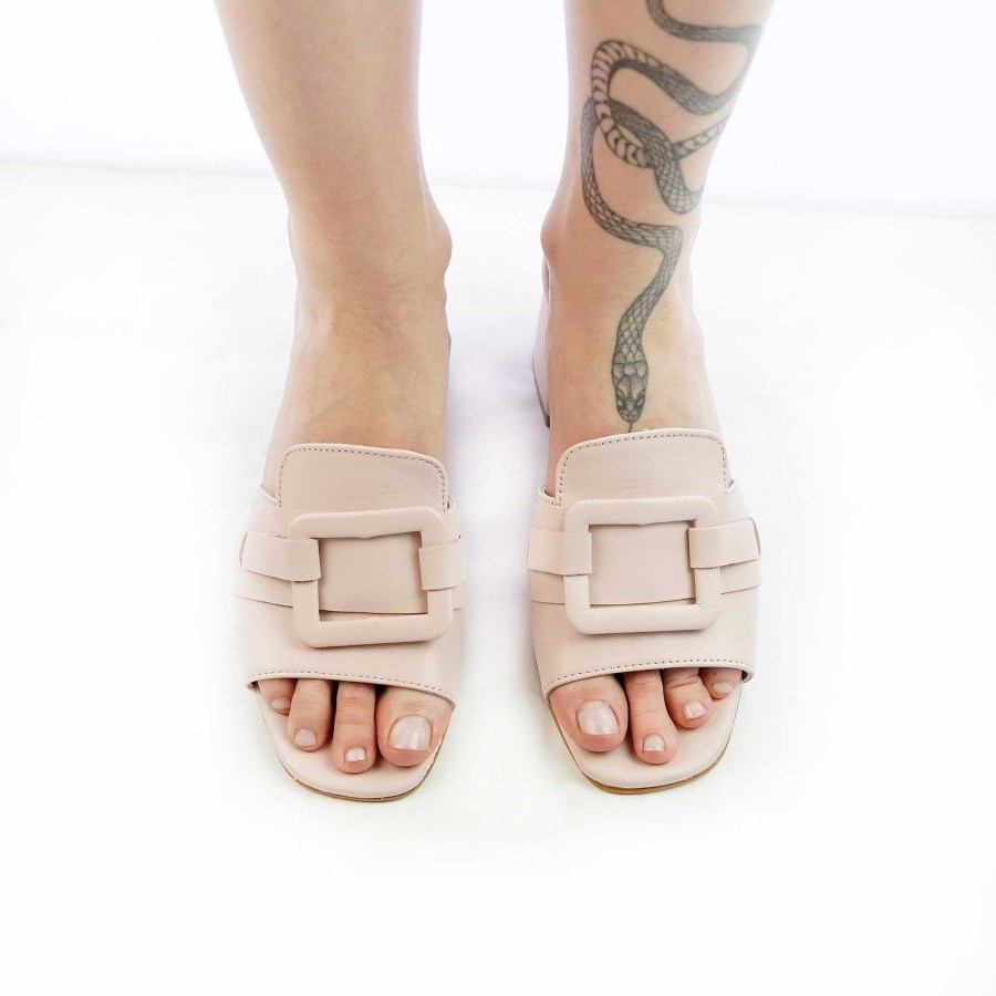 Spring Summer Patty Shoes | Real Leather Slippers With Powder Color Accessory