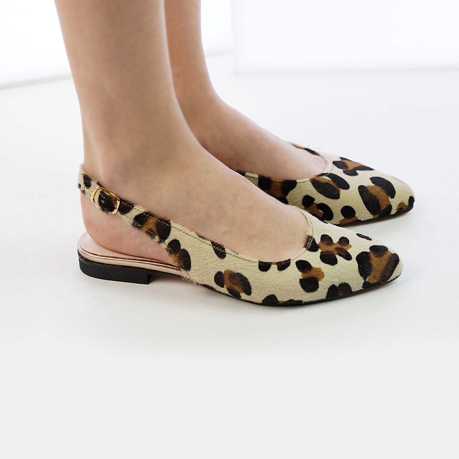 Spring Summer Patty Shoes | Pointed Ballerinas In Genuine Leopard Leather With Strap