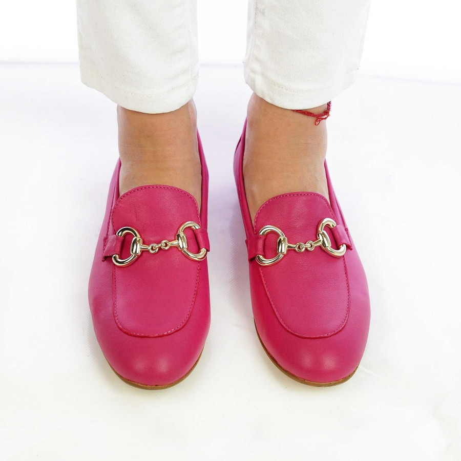 Spring Summer Patty Shoes | Women'S Handcrafted Nappa Moccasins With Horsebit In Fuchsia Colour