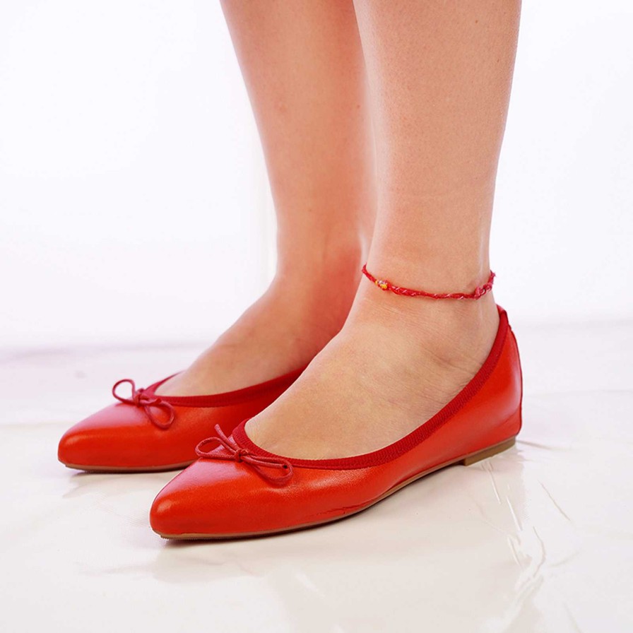 Spring Summer Patty Shoes | Pointed Toe Genuine Leather Coral Ballet Flats