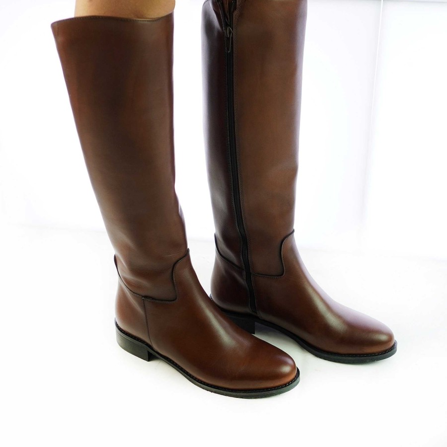 Autumn Winter Patty Shoes | Handcrafted Women'S High Boots In Genuine Tan-Colored Leather