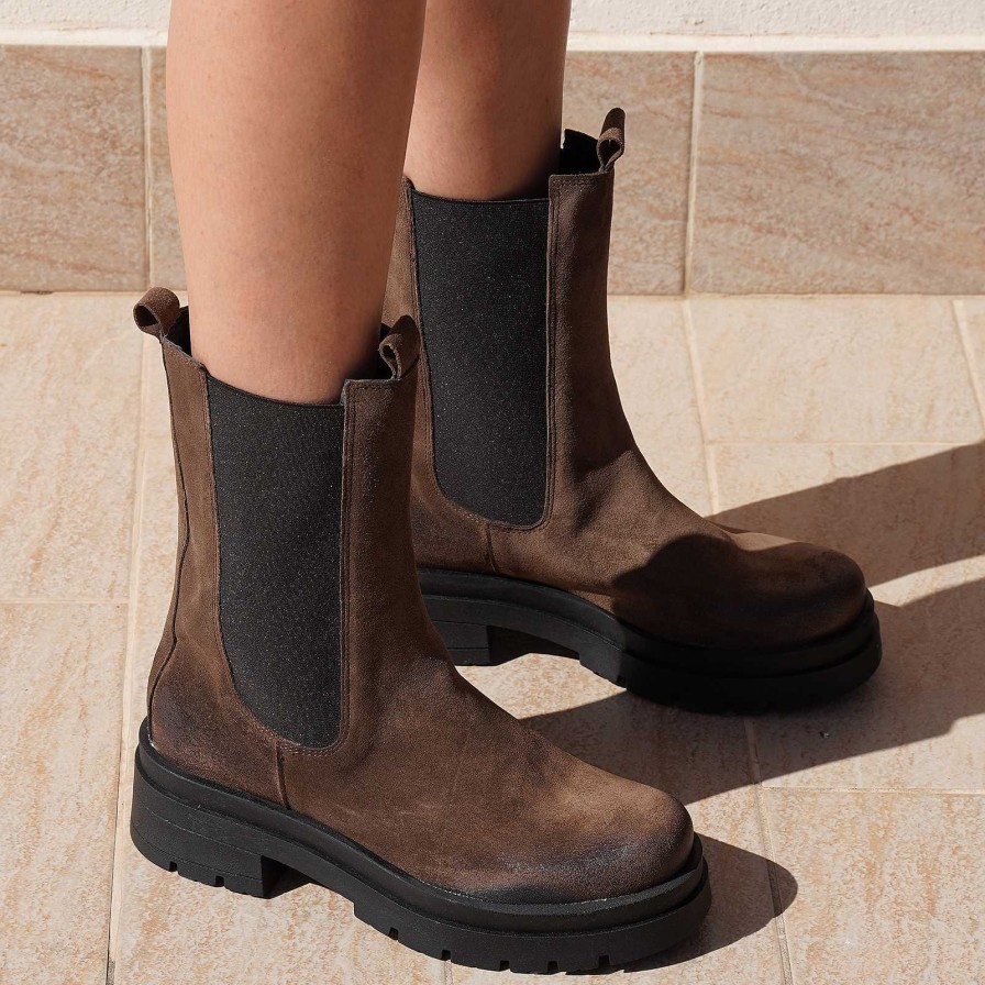 Spring Summer Patty Shoes | Women'S Beatles Ankle Boots In Taupe Suede