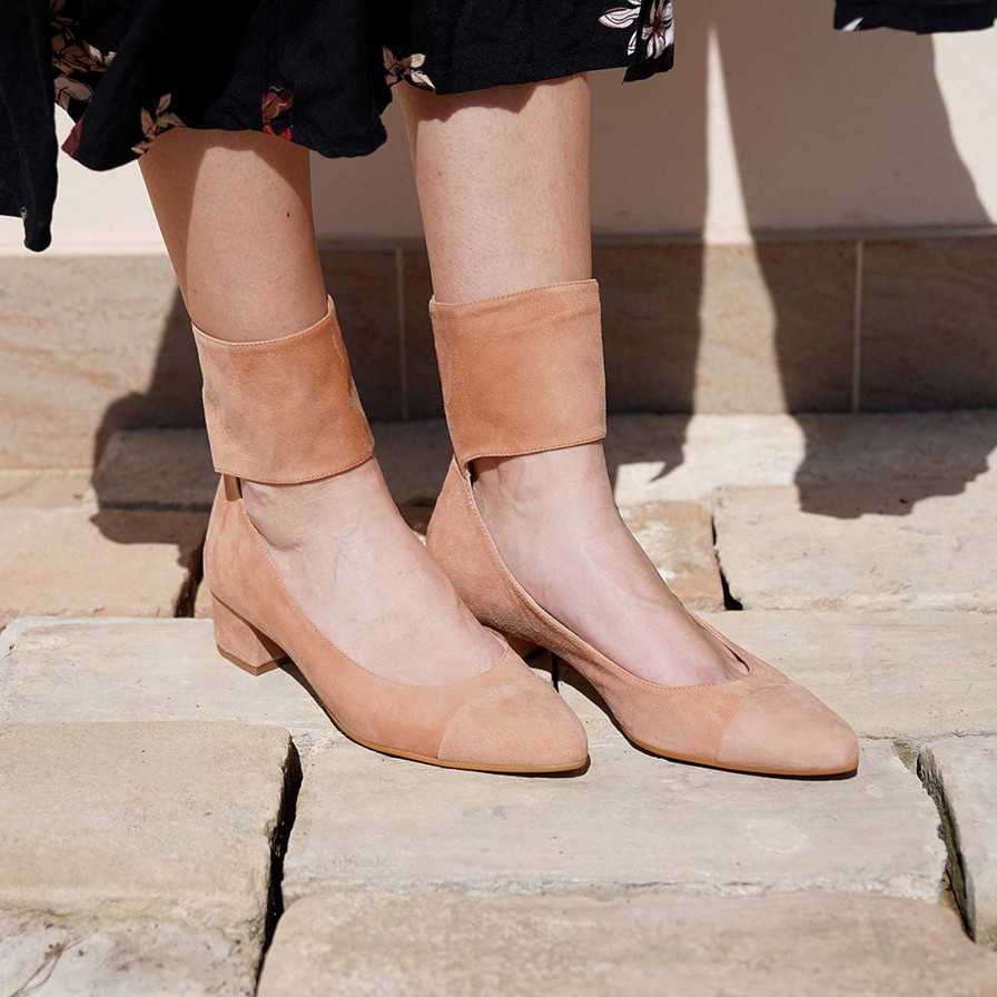 Spring Summer Patty Shoes | Powder Colored Suede Decollete With Back Zip And Ankle Band