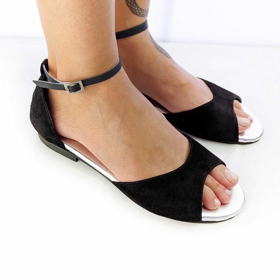 Spring Summer Patty Shoes | Suede Sandals With Black Ankle Strap