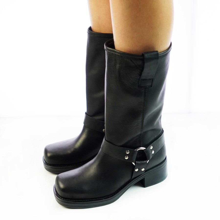 Autumn Winter Patty Shoes | Handcrafted Women'S Biker Boots In Black Genuine Leather