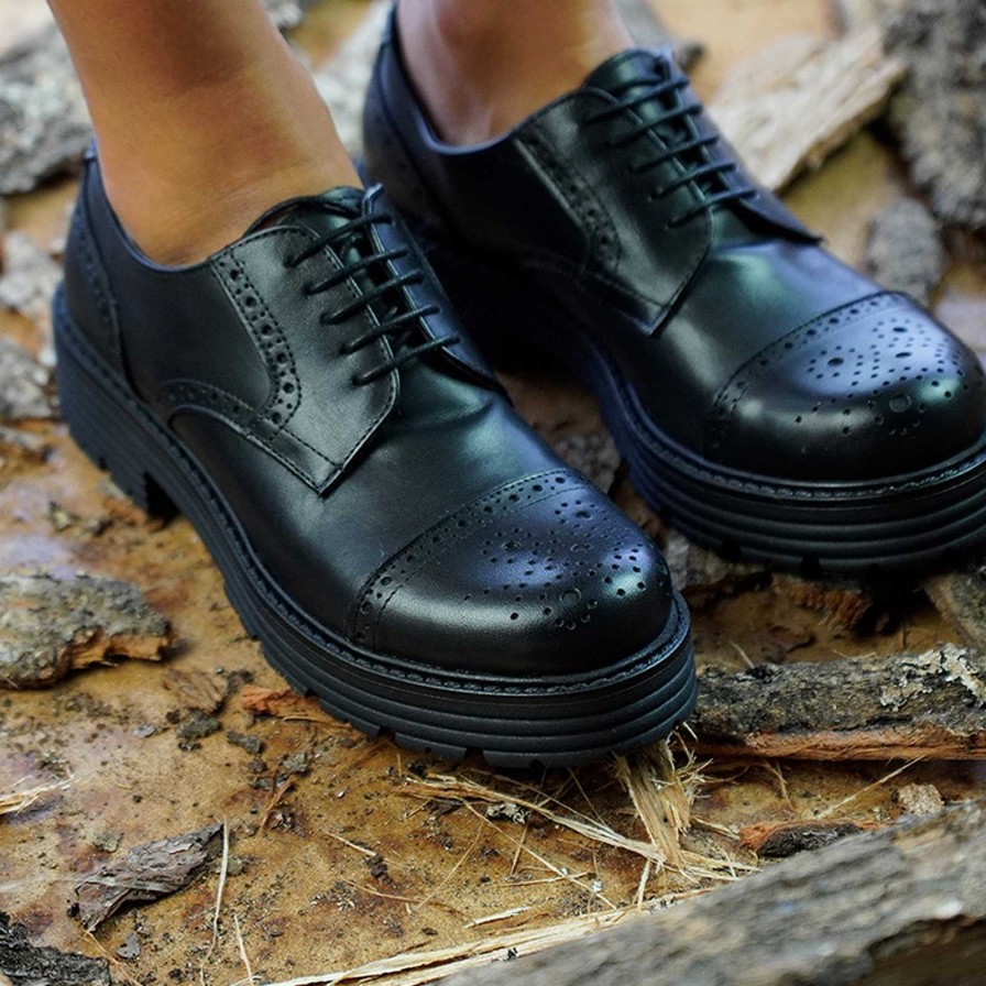 Autumn Winter Patty Shoes | Women'S Brogues Shoes In Black Calfskin With English Workmanship