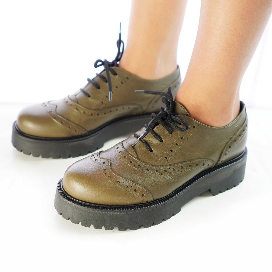 Autumn Winter Patty Shoes | Women'S English-Style Lace-Up Shoes In Green Nappa Leather