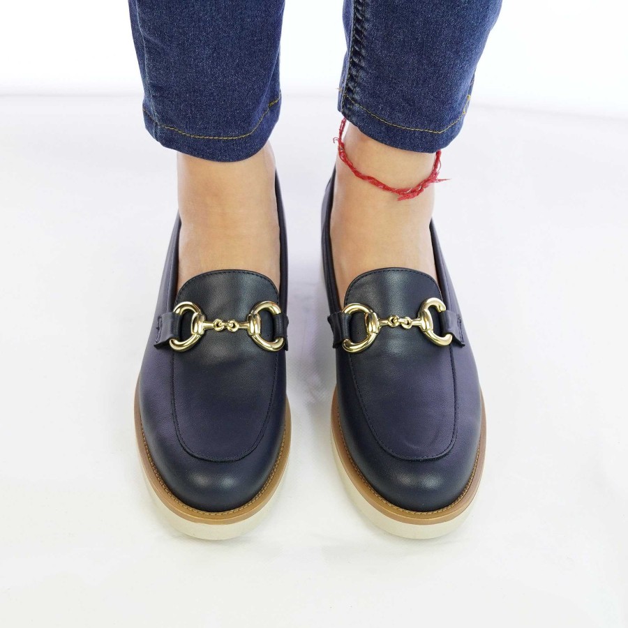 Spring Summer Patty Shoes | Women'S Handcrafted Nappa Moccasins With Blue Horsebit