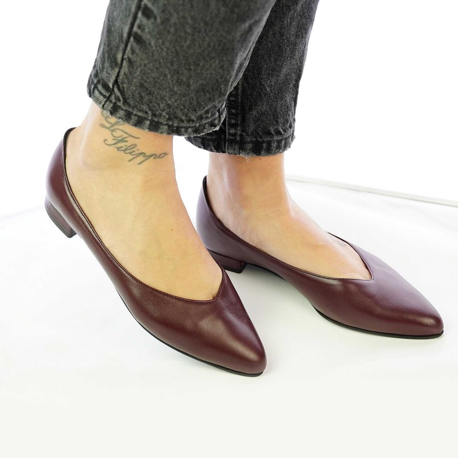 Spring Summer Patty Shoes | Handcrafted Women'S Ballerinas In Genuine Burgundy Leather