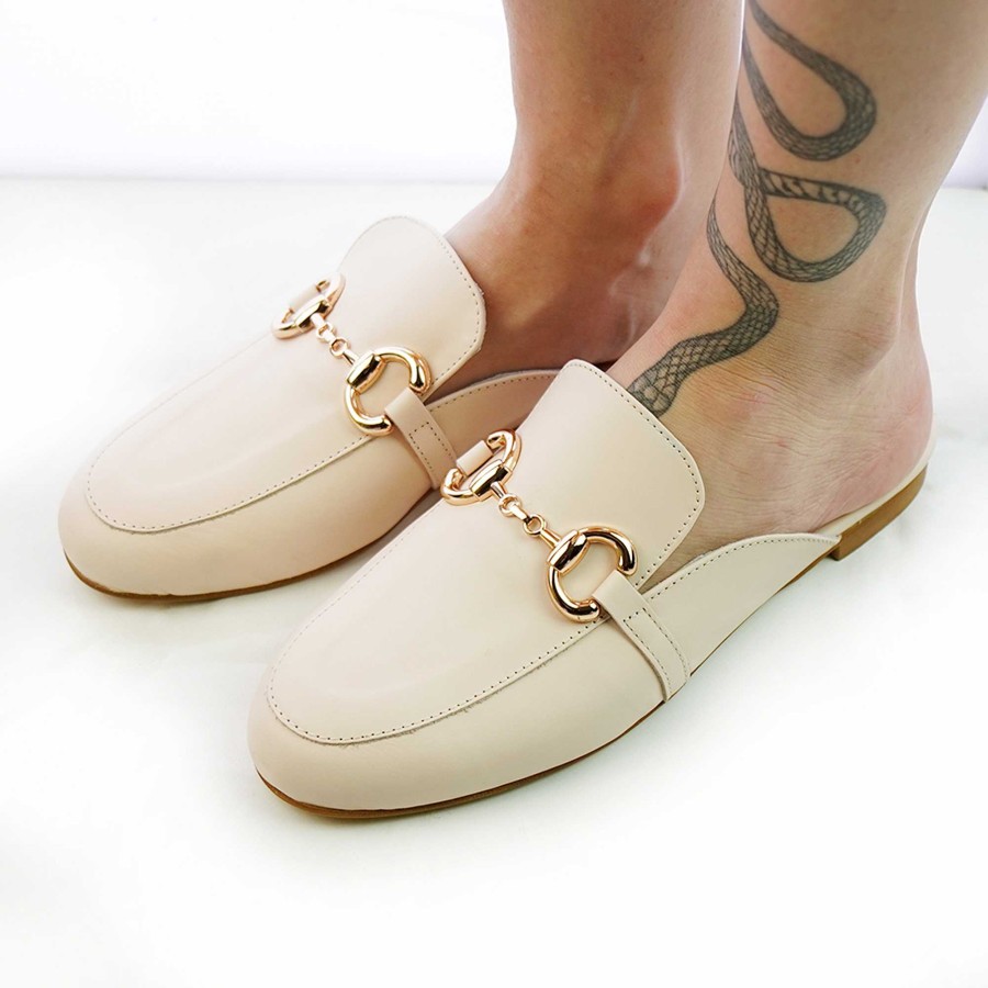 Spring Summer Patty Shoes | Beige Nappa Mule With Horsebit