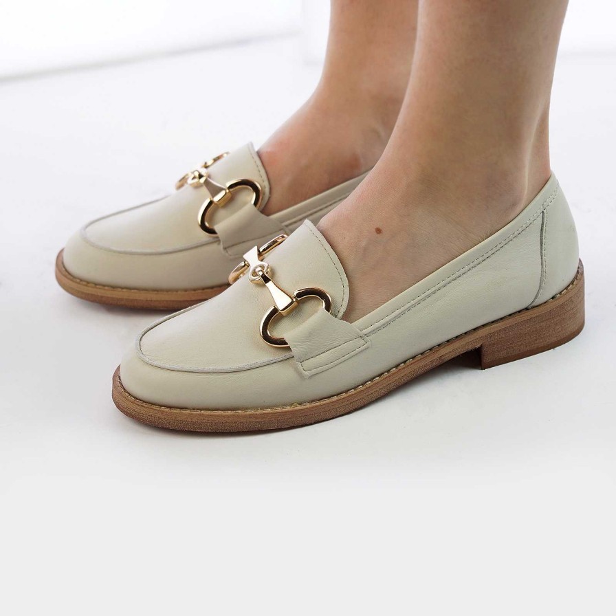 Spring Summer Patty Shoes | Ivory-Coloured Leather Moccasins With Horsebit