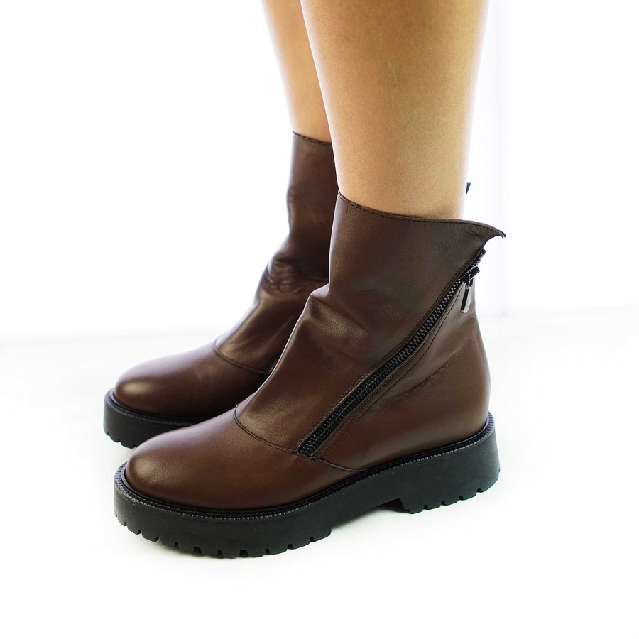 Autumn Winter Patty Shoes | Women'S Handcrafted Leather Ankle Boots With Double Side Zip In Dark Brown