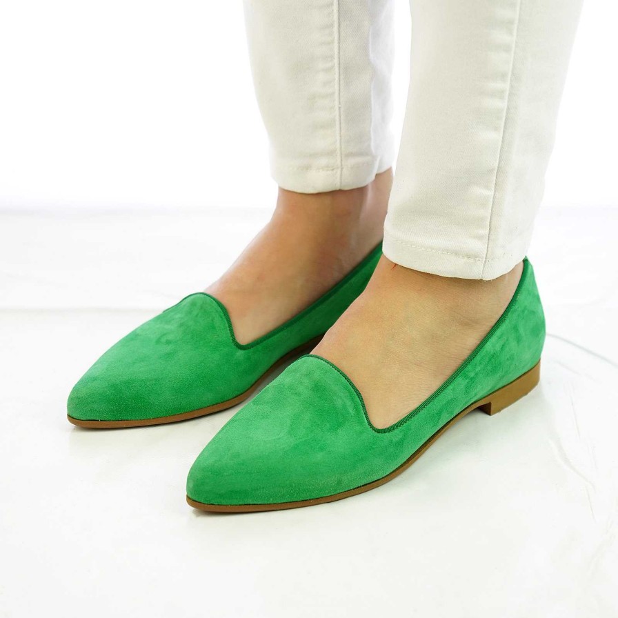 Spring Summer Patty Shoes | Green Suede Ballet Flats