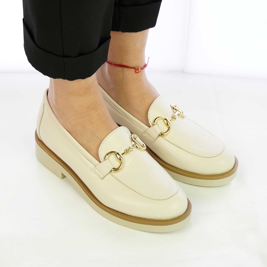 Spring Summer Patty Shoes | Women'S Handcrafted Nappa Moccasins With Beige Horsebit