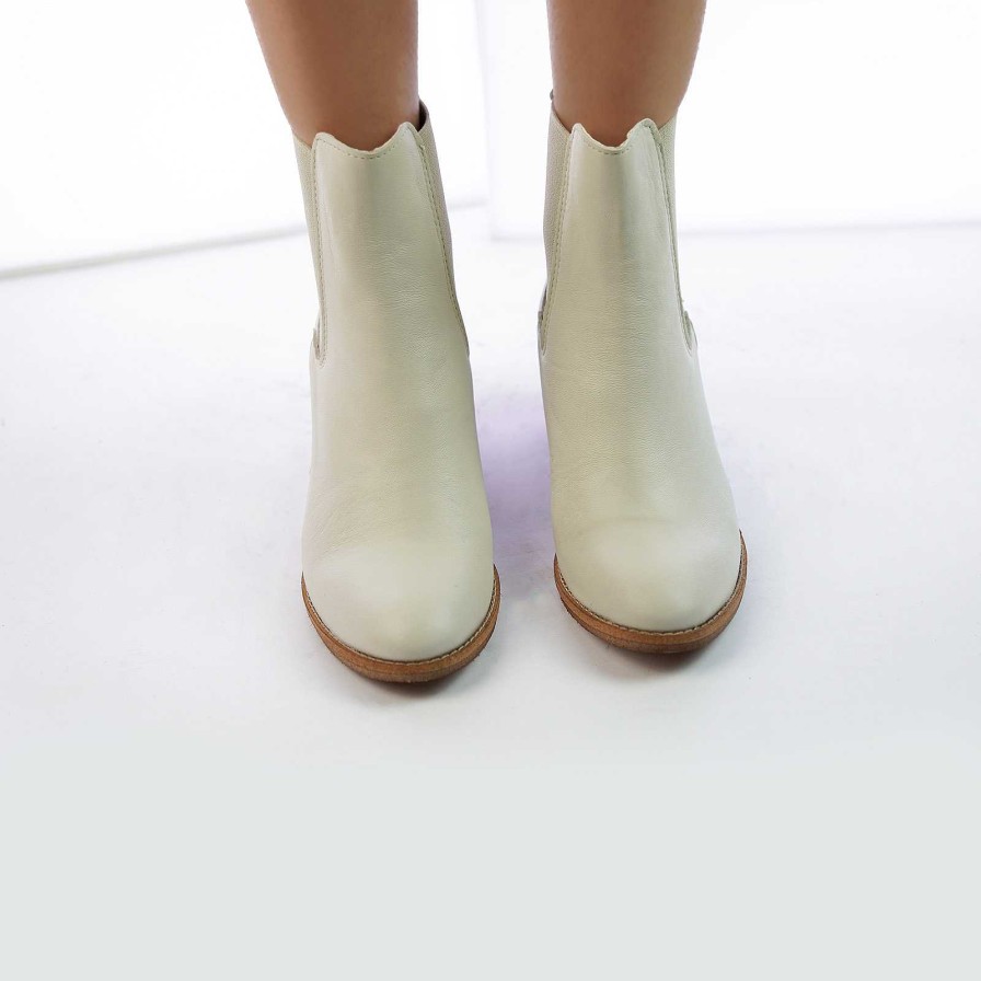 Spring Summer Patty Shoes | Leather Ankle Boots With Ivory Elastic