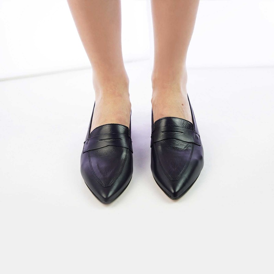 Spring Summer Patty Shoes | Pointed Loafers In Blue Nappa Leather