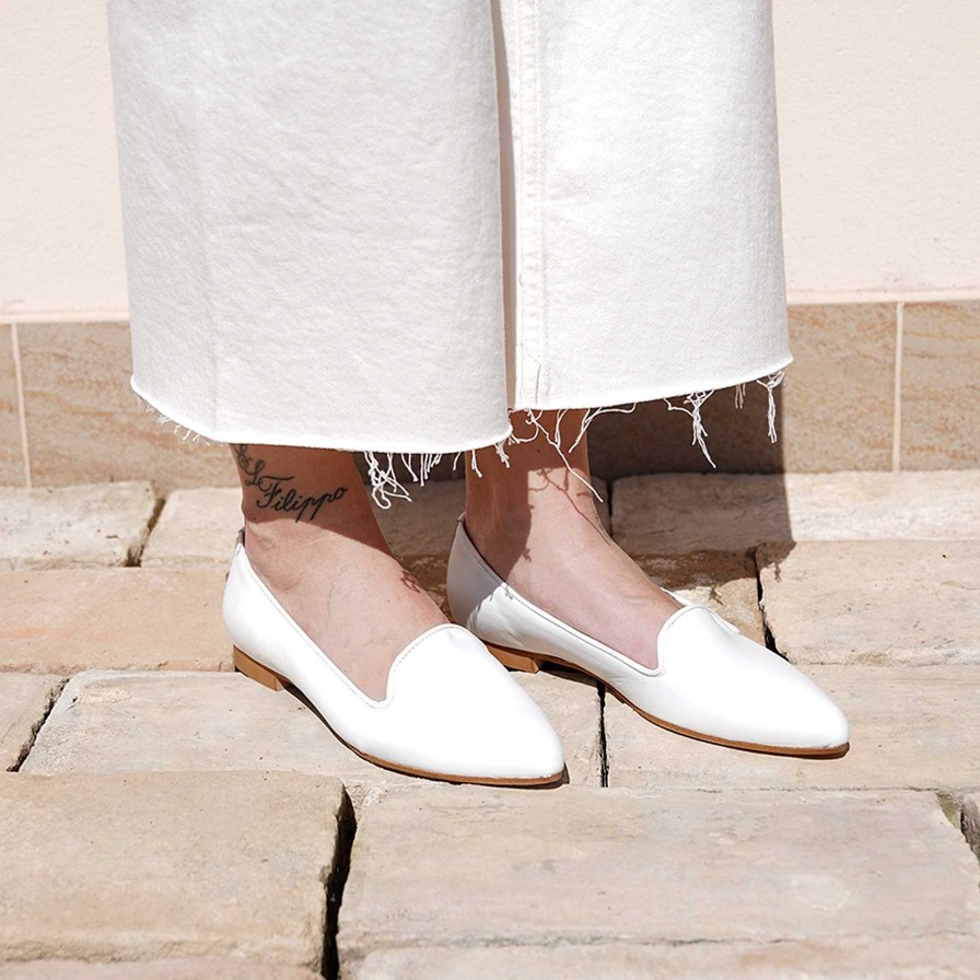 Spring Summer Patty Shoes | Women'S Ballet Flats In White Genuine Leather