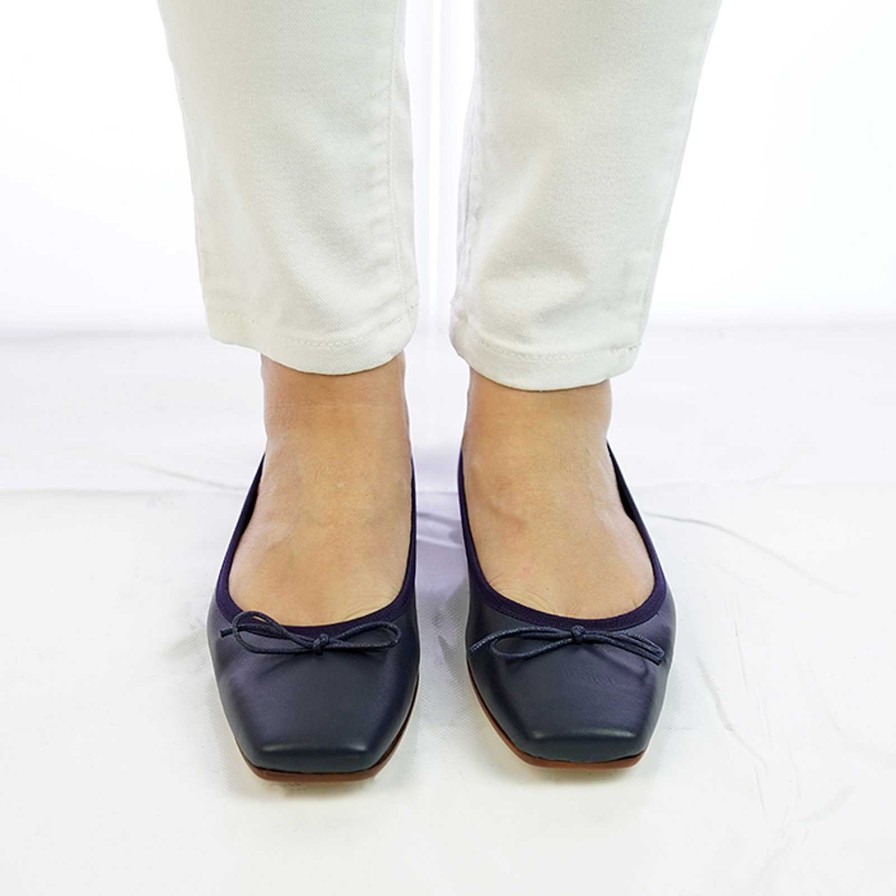 Spring Summer Patty Shoes | Handcrafted Square Toe Ballerinas In Real Blue Leather