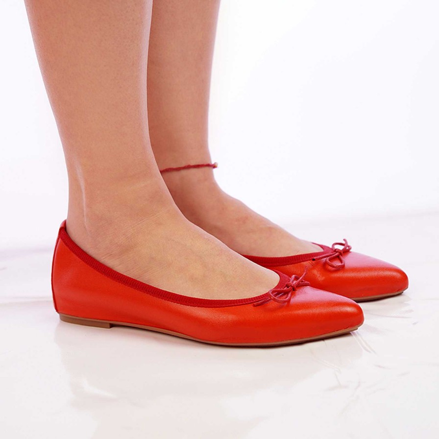 Spring Summer Patty Shoes | Pointed Toe Genuine Leather Coral Ballet Flats