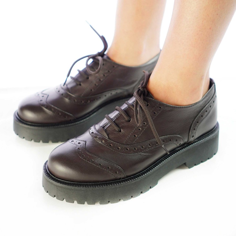 Autumn Winter Patty Shoes | Women'S English-Style Lace-Up Shoes In Dark Brown Nappa Leather