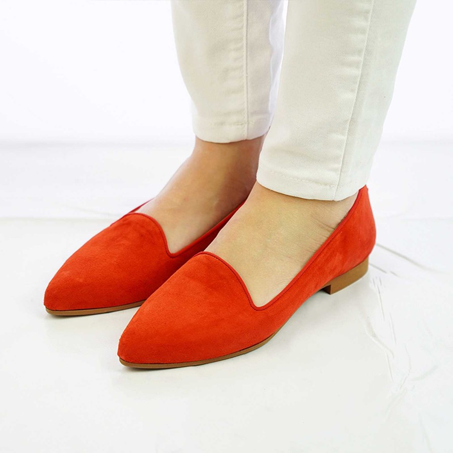 Spring Summer Patty Shoes | Coral Suede Ballet Flats