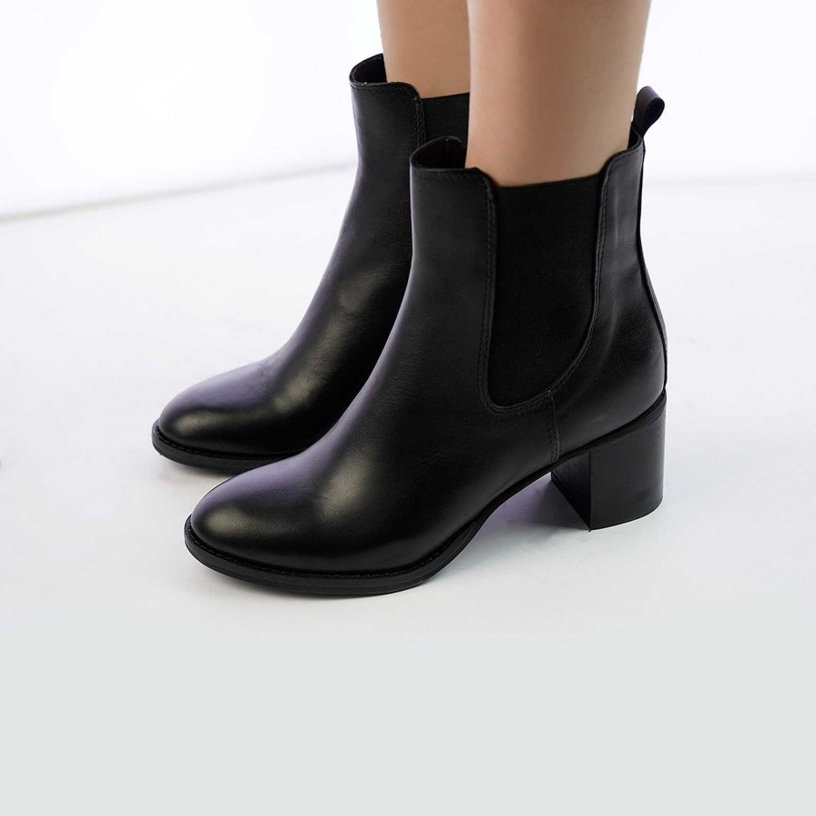 Spring Summer Patty Shoes | Leather Ankle Boots With Black Elastic