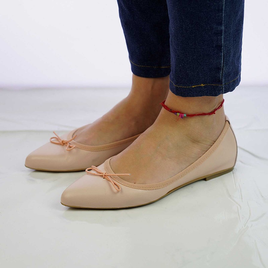 Spring Summer Patty Shoes | Pointed Toe Genuine Leather Nude Colored Ballet Flats