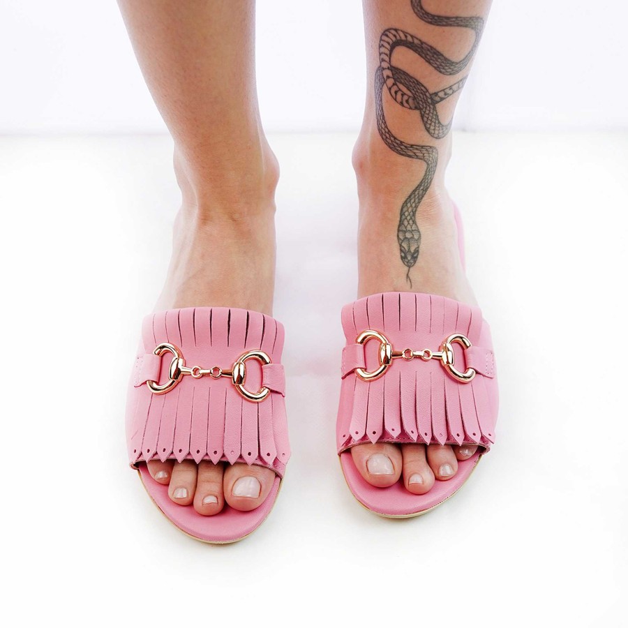 Spring Summer Patty Shoes | Pink Nappa Slippers With Horsebit