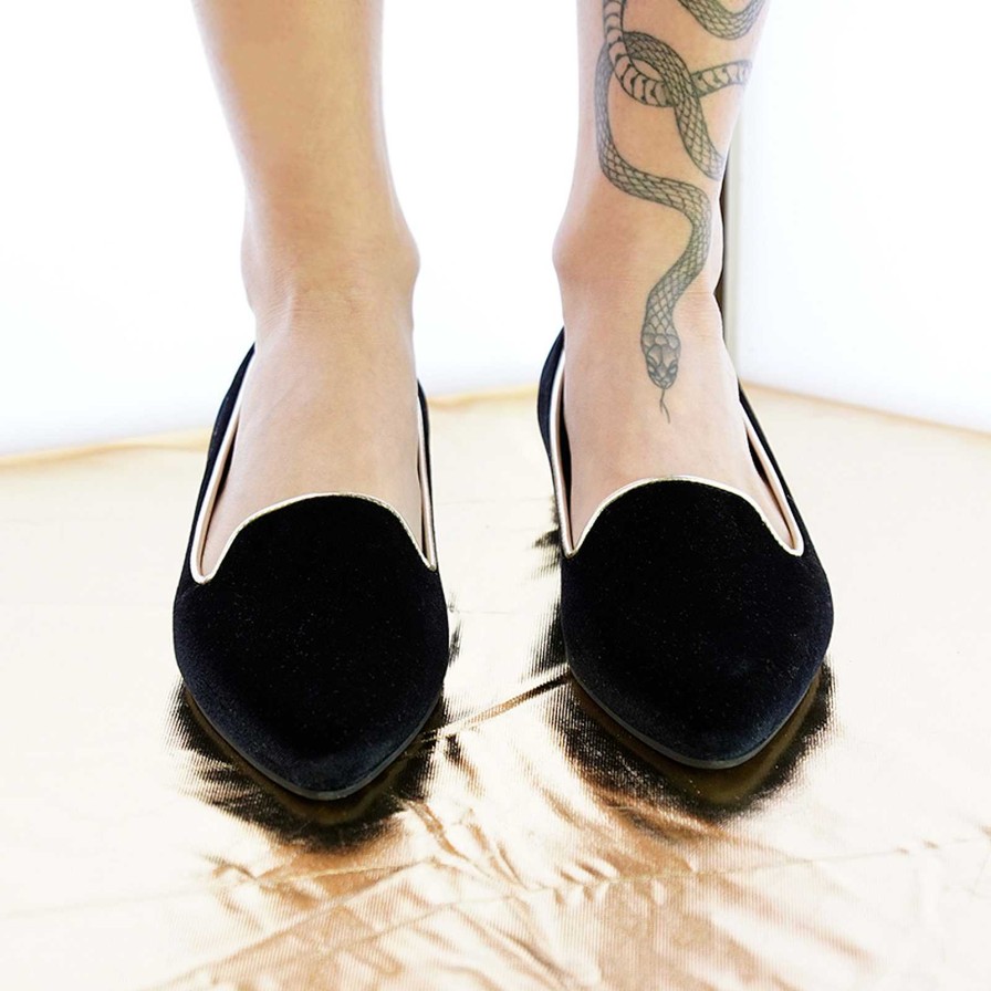 Spring Summer Patty Shoes | Handcrafted Women'S Ballet Flats In Genuine Leather And Black Velvet