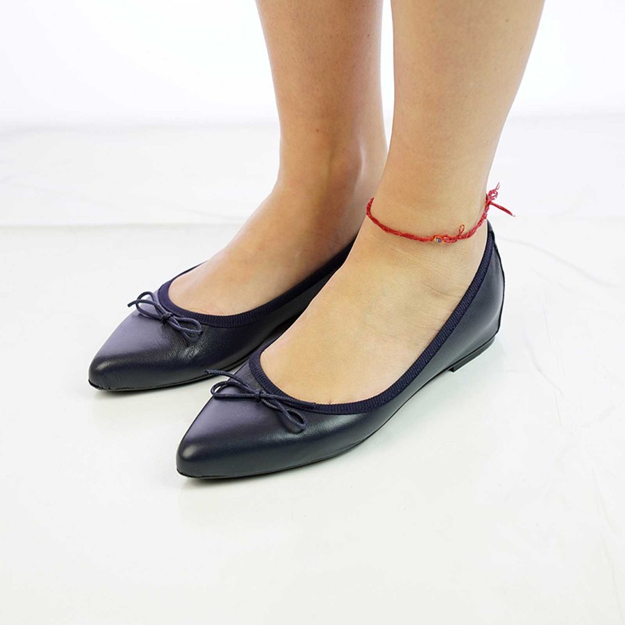 Spring Summer Patty Shoes | Blue Genuine Leather Pointed Toe Ballet Flats