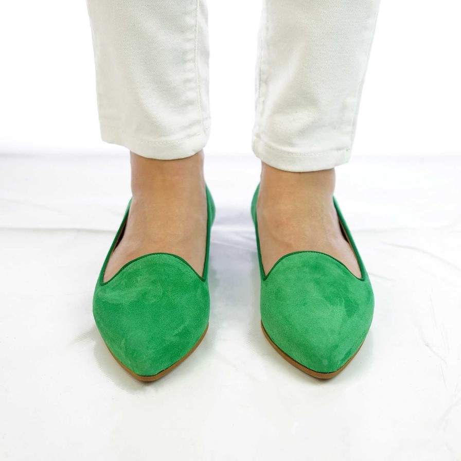 Spring Summer Patty Shoes | Green Suede Ballet Flats