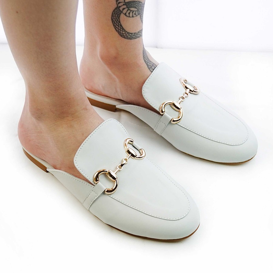 Spring Summer Patty Shoes | White Nappa Mule With Horsebit