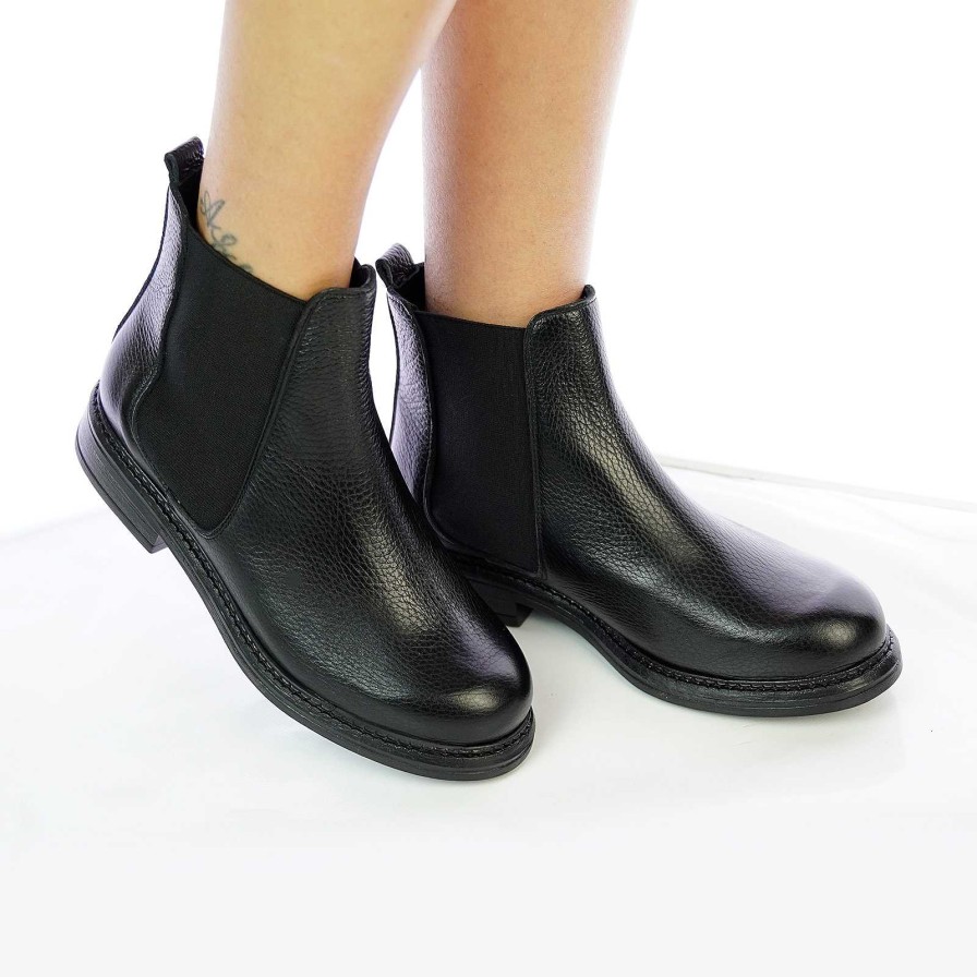 Spring Summer Patty Shoes | Women'S Low Beatles Ankle Boots In Black Genuine Leather With Big Elastic